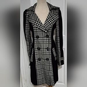Stylish Black and White Houndstooth Women's Coat By Young Threads - Size S